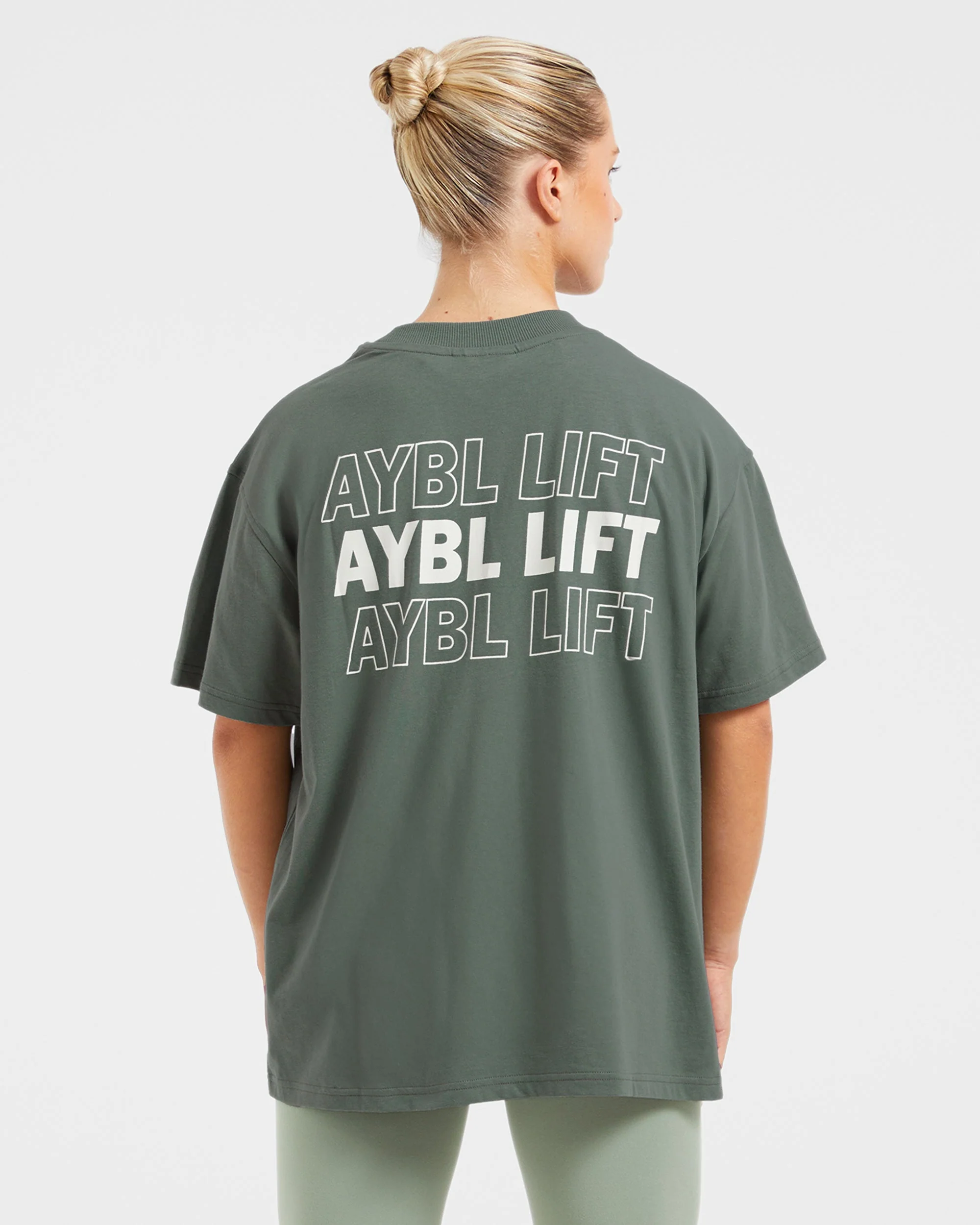 AYBL Lift Italic Oversized T Shirt - Vert/Off Blanc