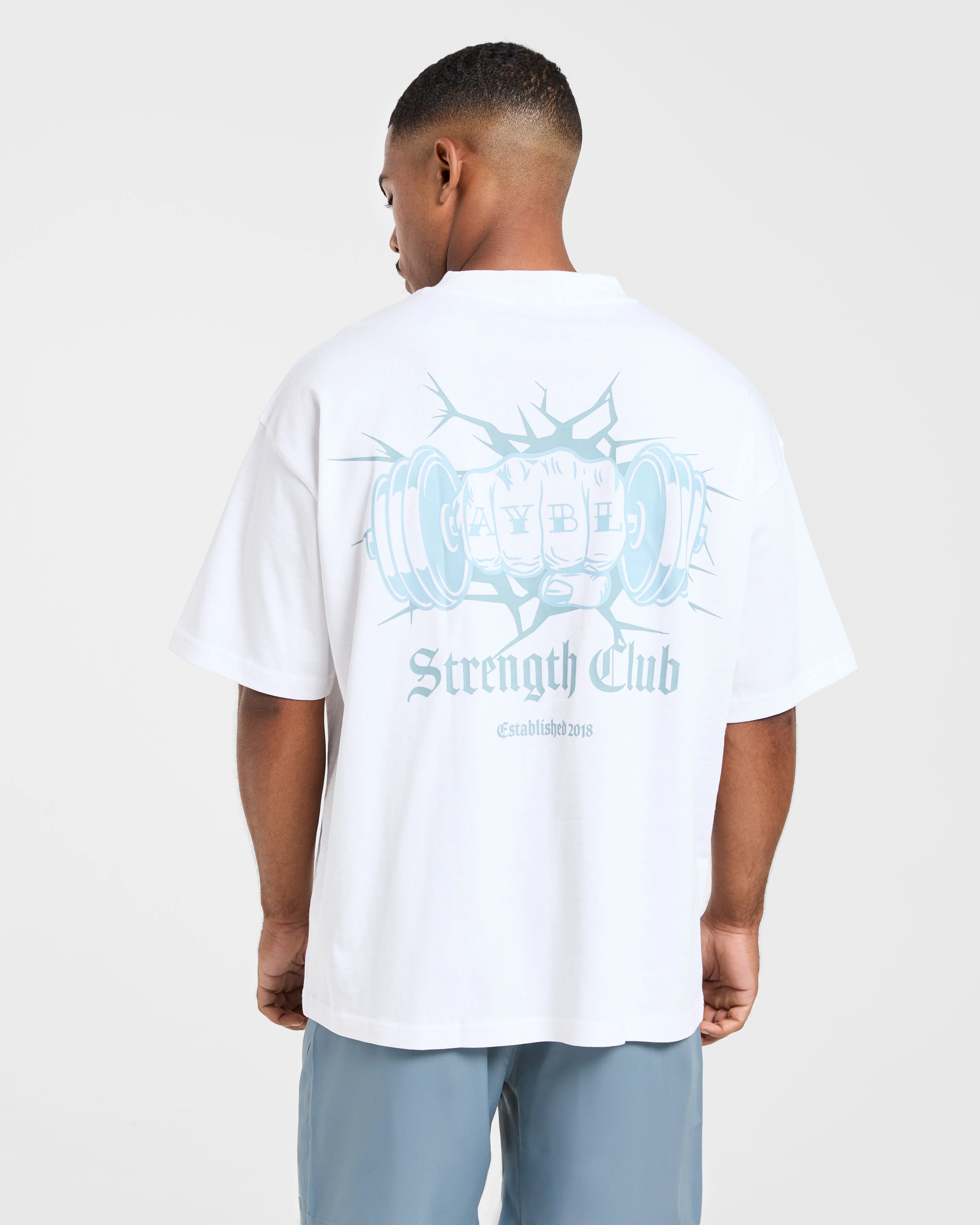 AYBL Strength Club Oversized T Shirt - Blanc/Bleu