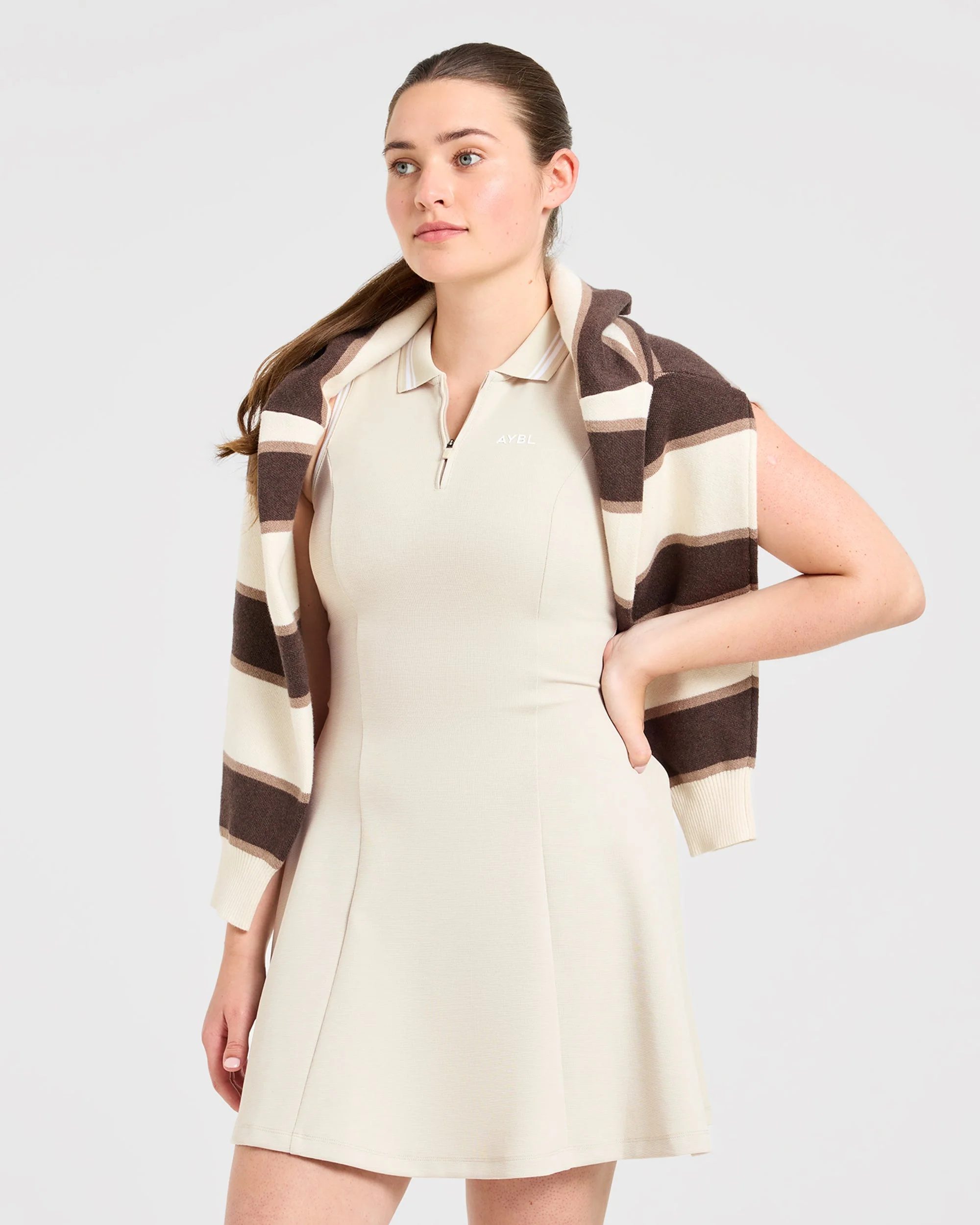 Classic Pleated Dress - Sand - Image 7