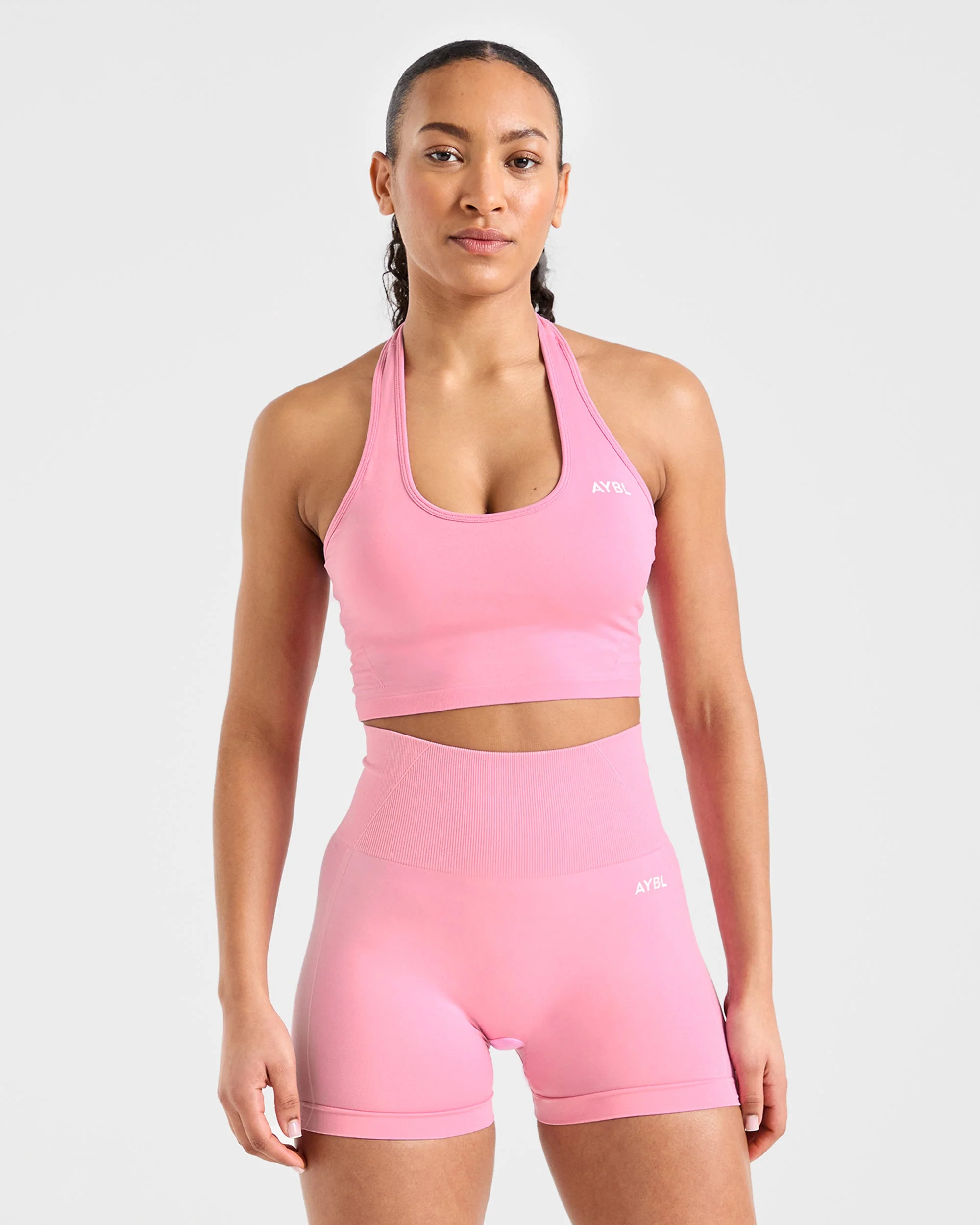 Empower Seamless Halterneck Crop Top - Baby Rose