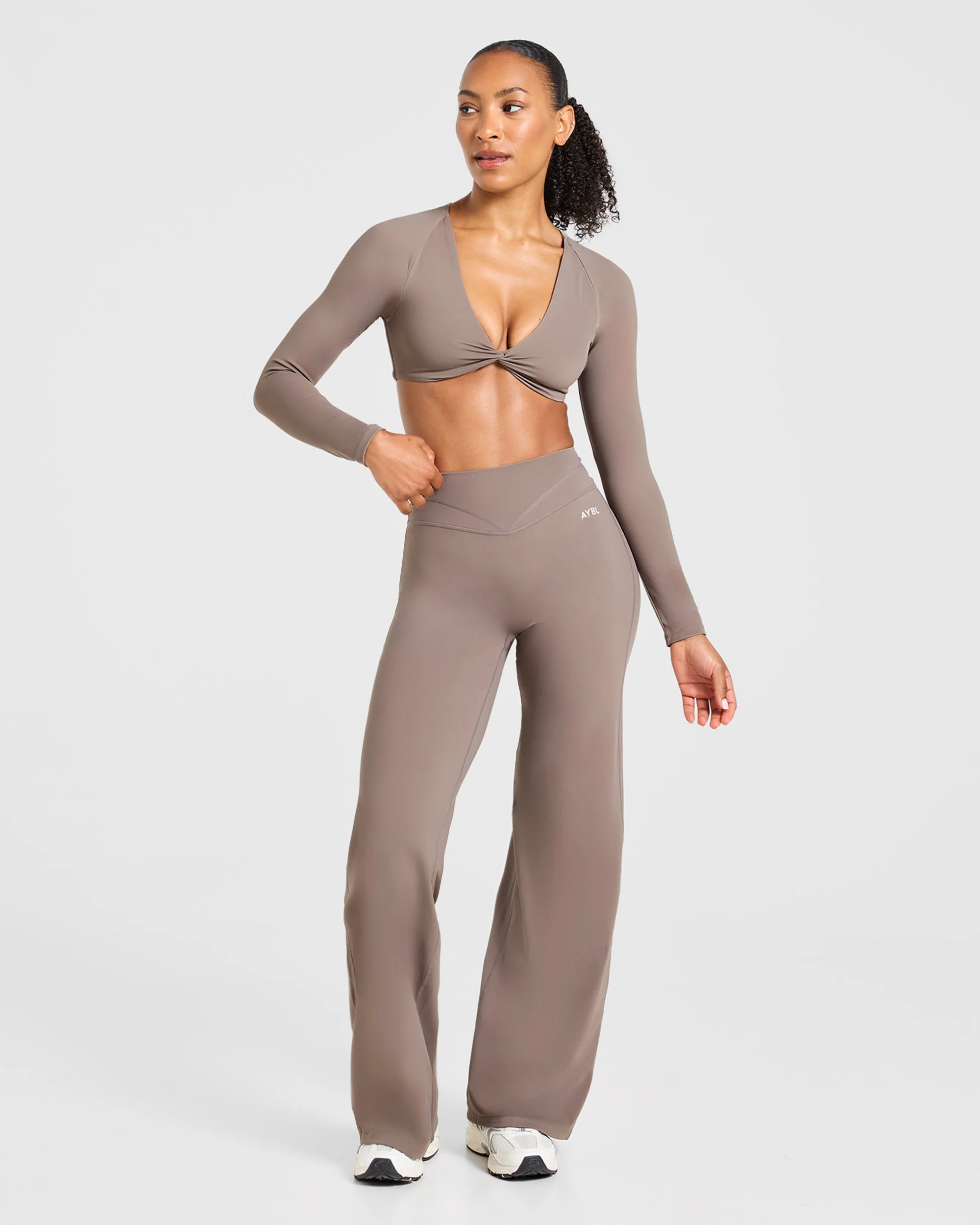 Engage Long Sleeve Crop Top - Warm Taupe - Image 3