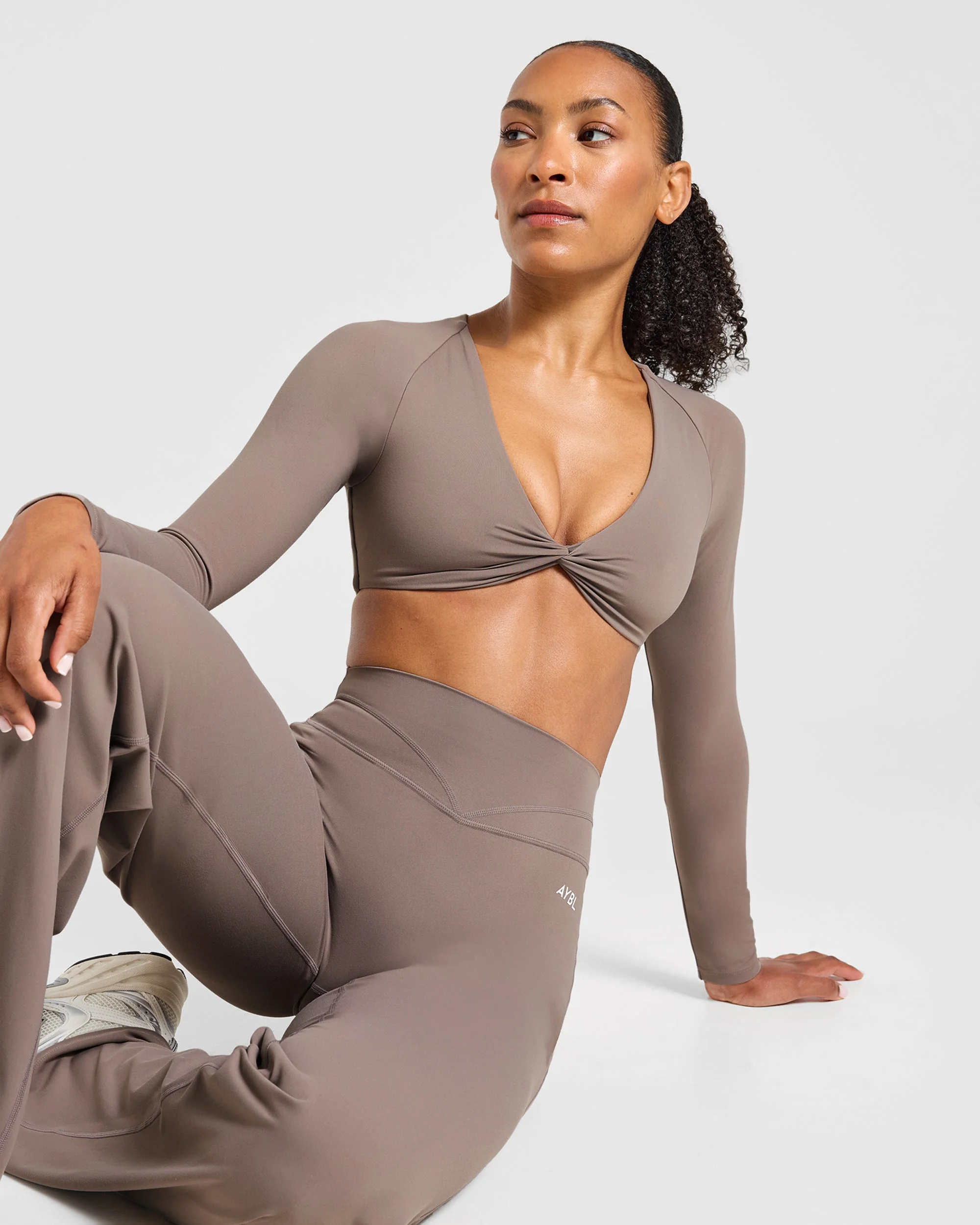 Engage Long Sleeve Crop Top - Warm Taupe - Image 8