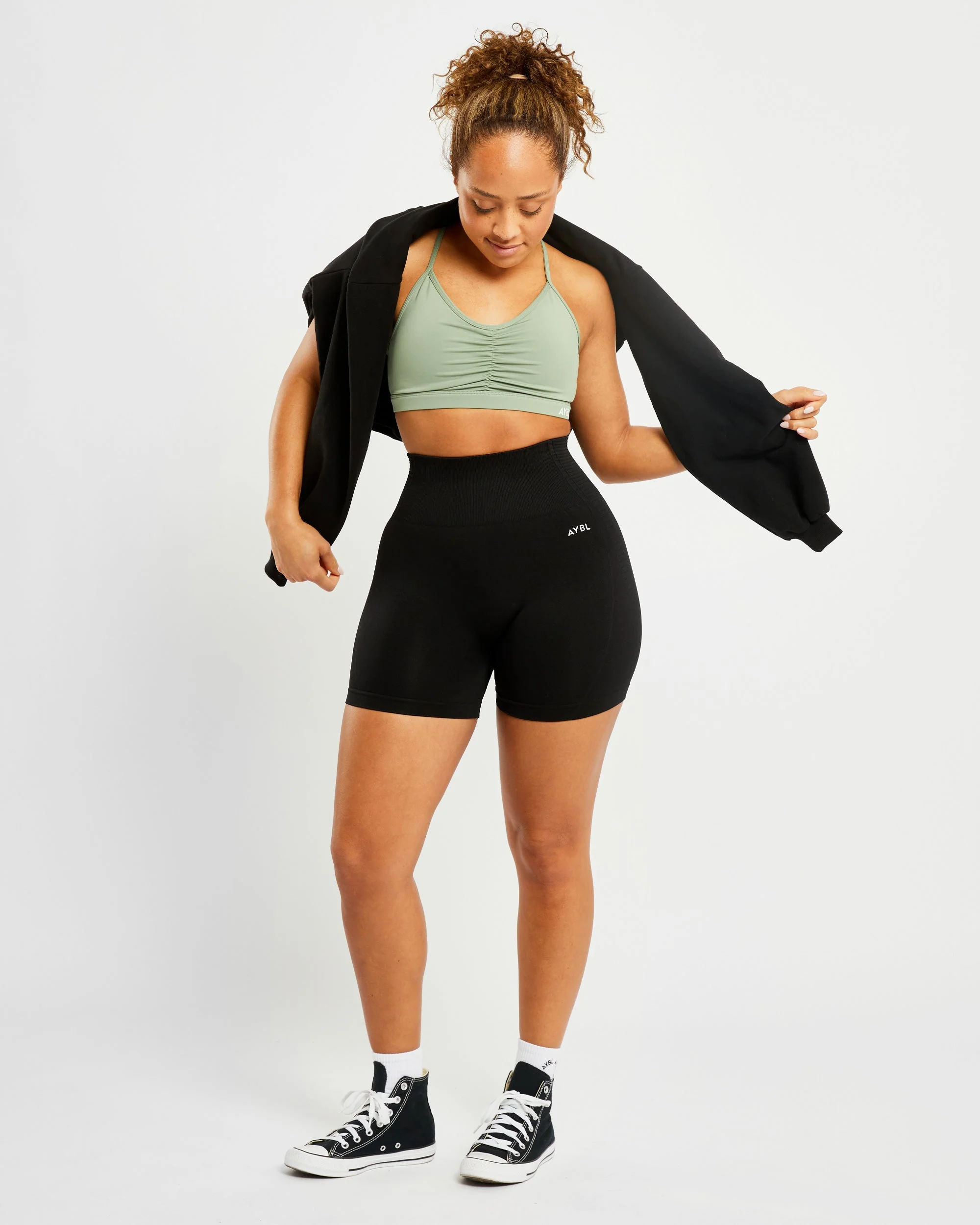 Essential Ruched Sports Bra - Olive Vert - Image 15