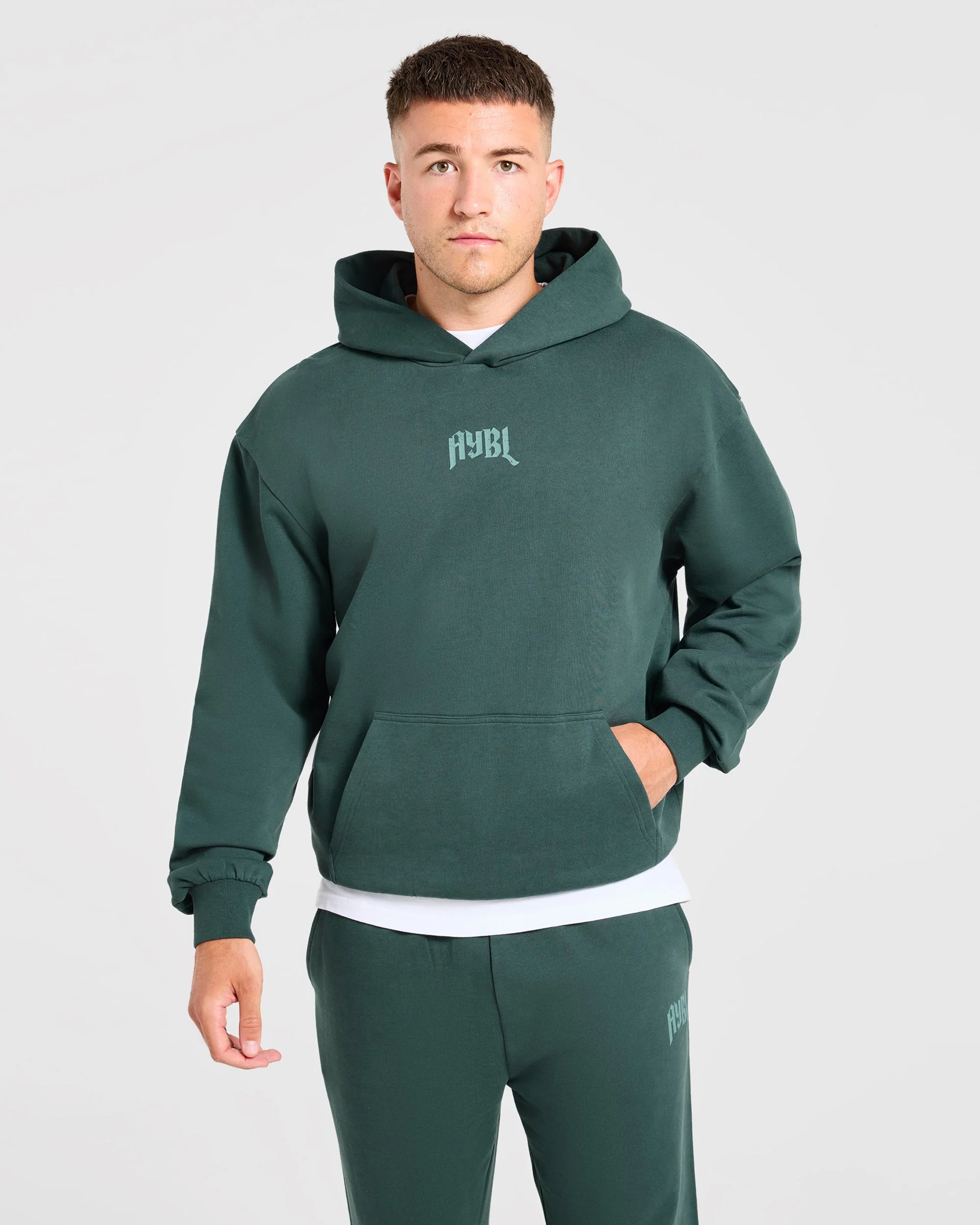 Heavy Lifting Gothic Oversized Hoodie - Midnight Teal - Image 2