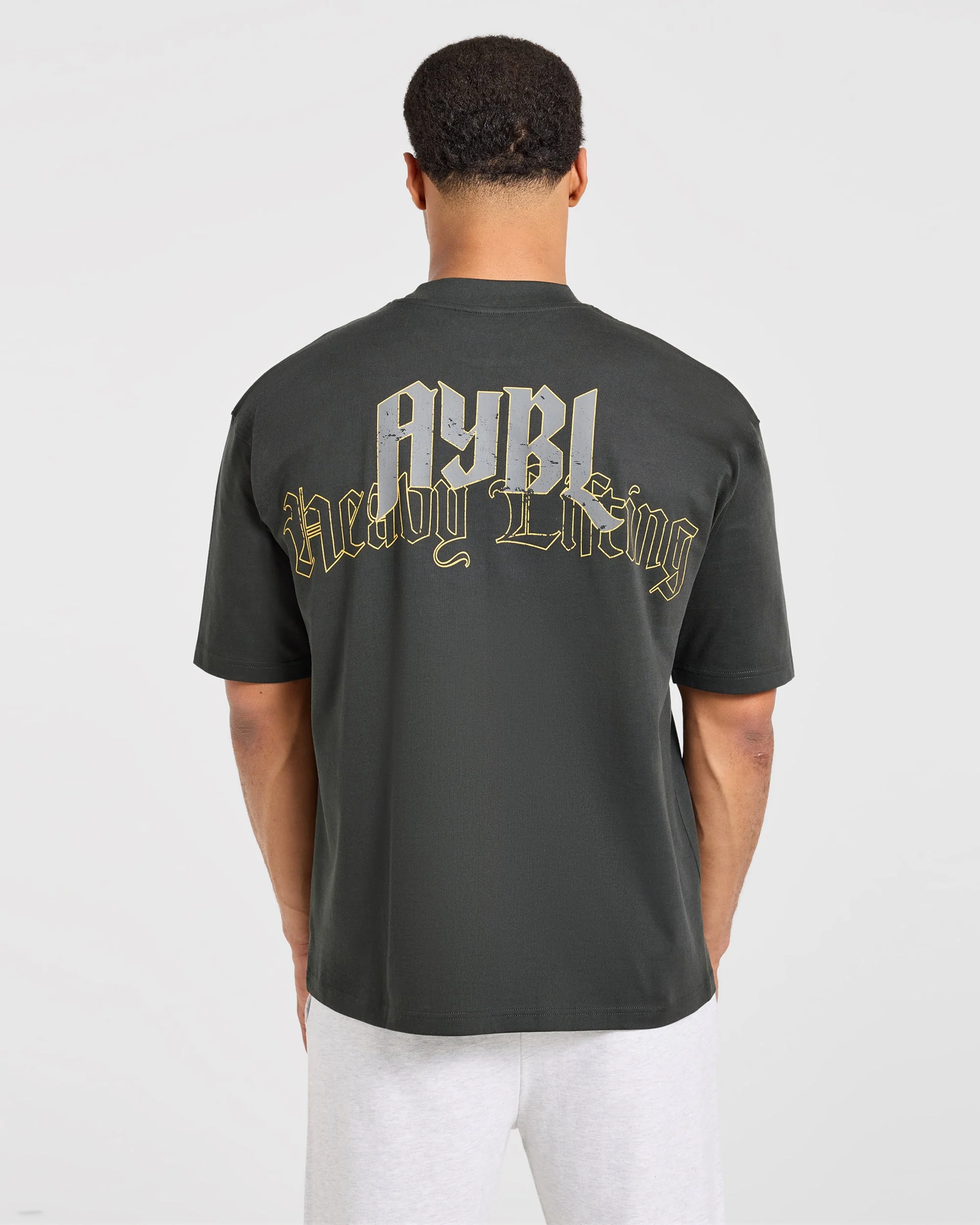 Heavy Lifting Gothic Oversized T Shirt - Charcoal/Jaune