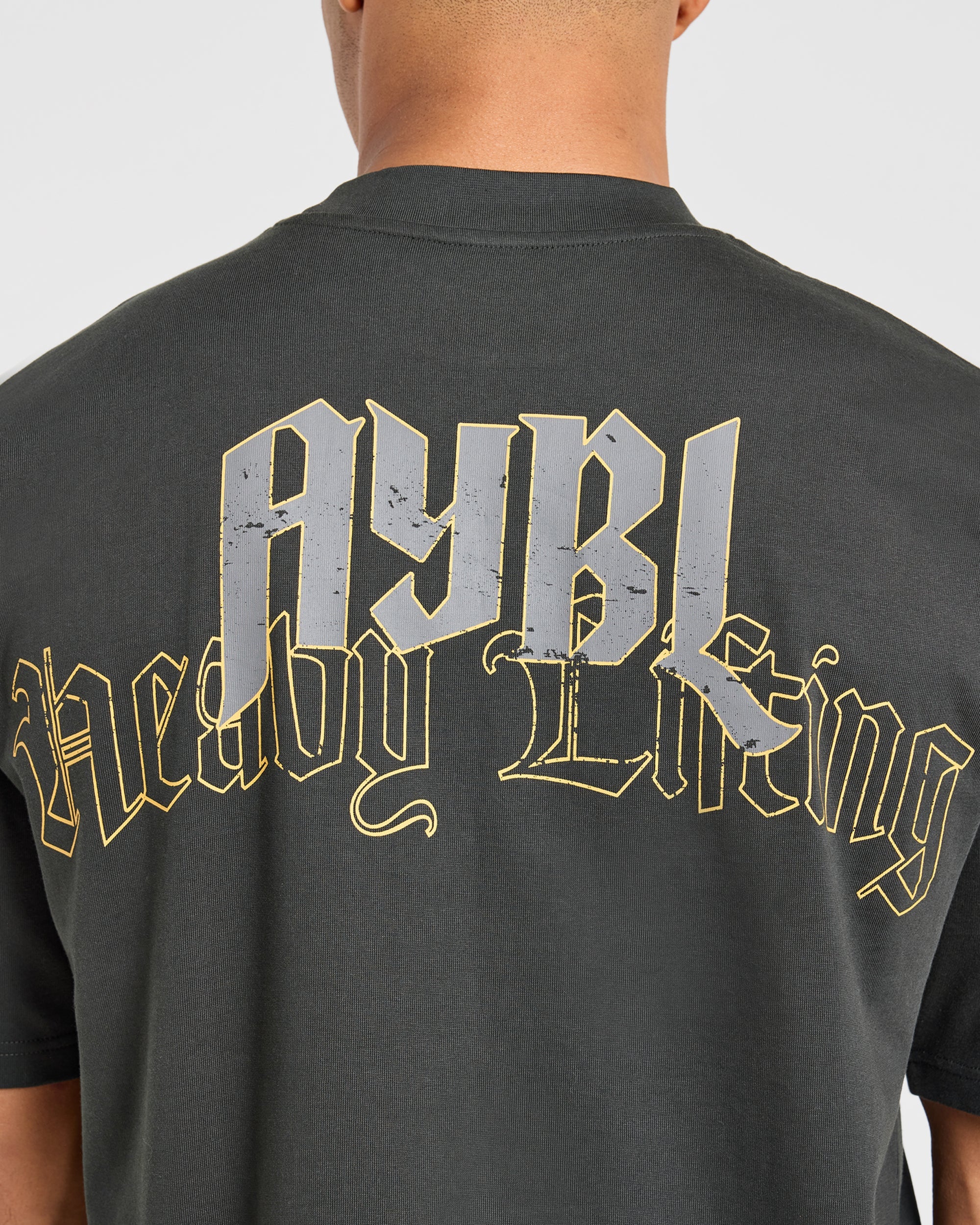 Heavy Lifting Gothic Oversized T Shirt - Charcoal/Jaune - Image 6