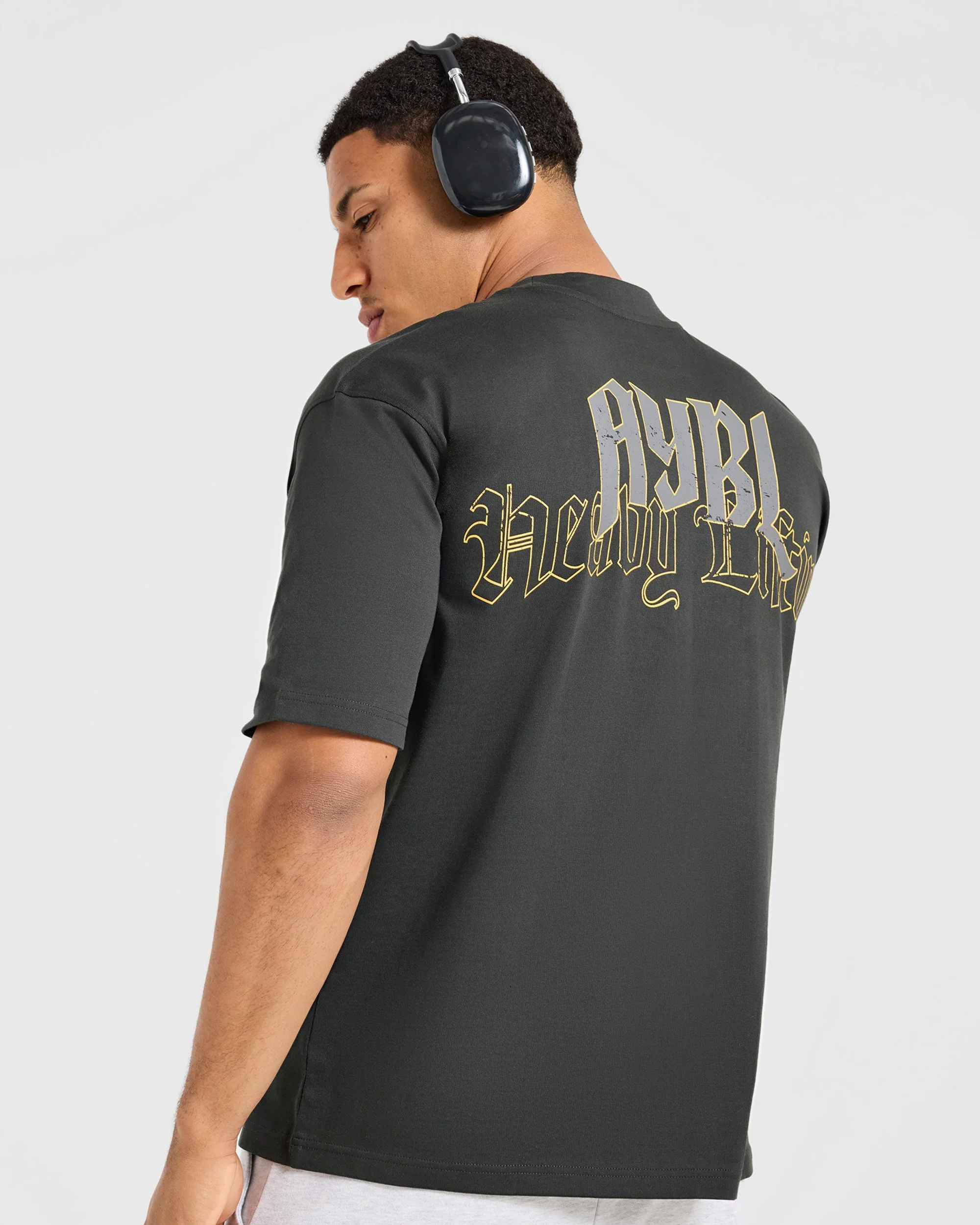 Heavy Lifting Gothic Oversized T Shirt - Charcoal/Jaune - Image 8