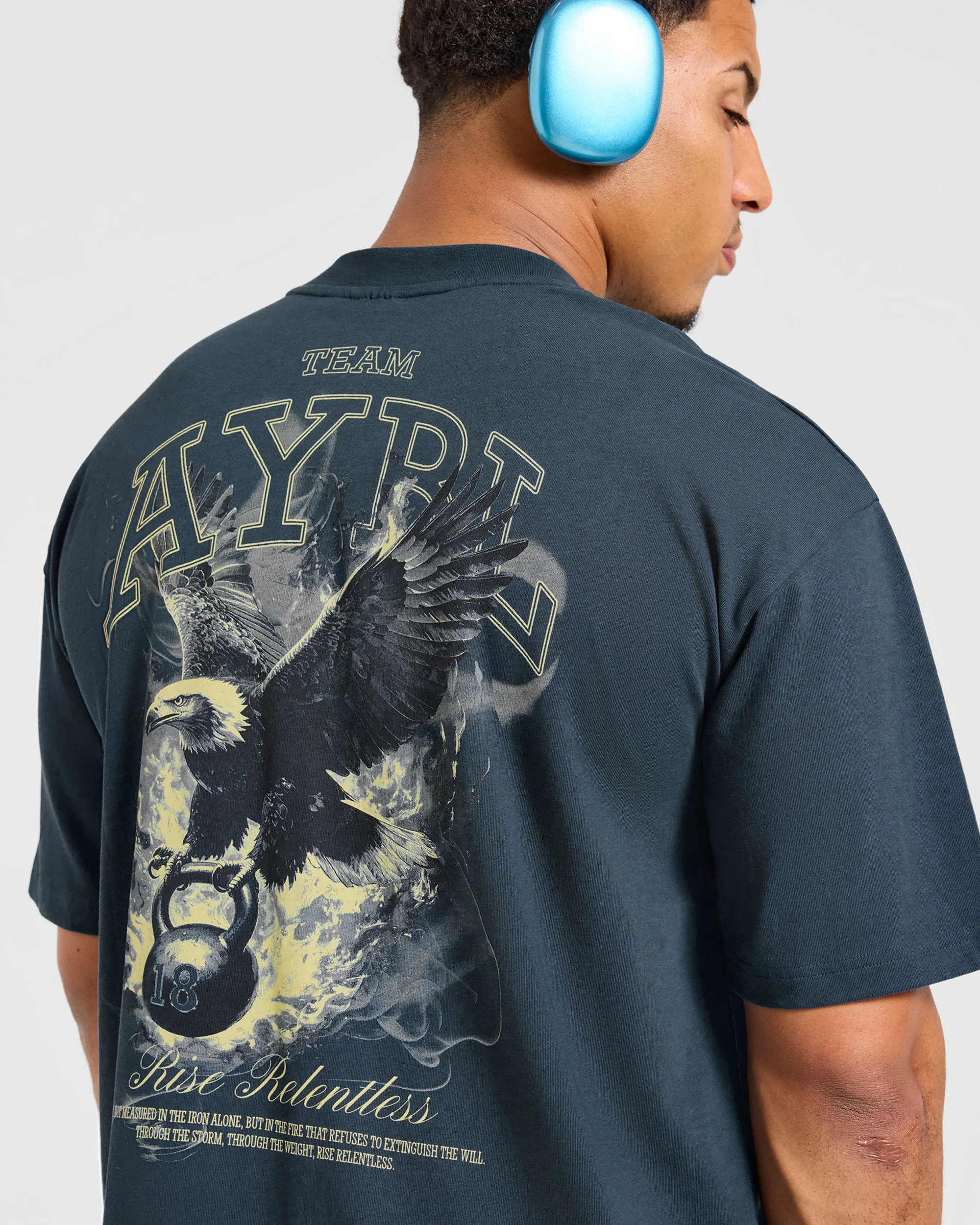 Relentless Eagle Oversized T Shirt - Petrol Bleu - Image 5