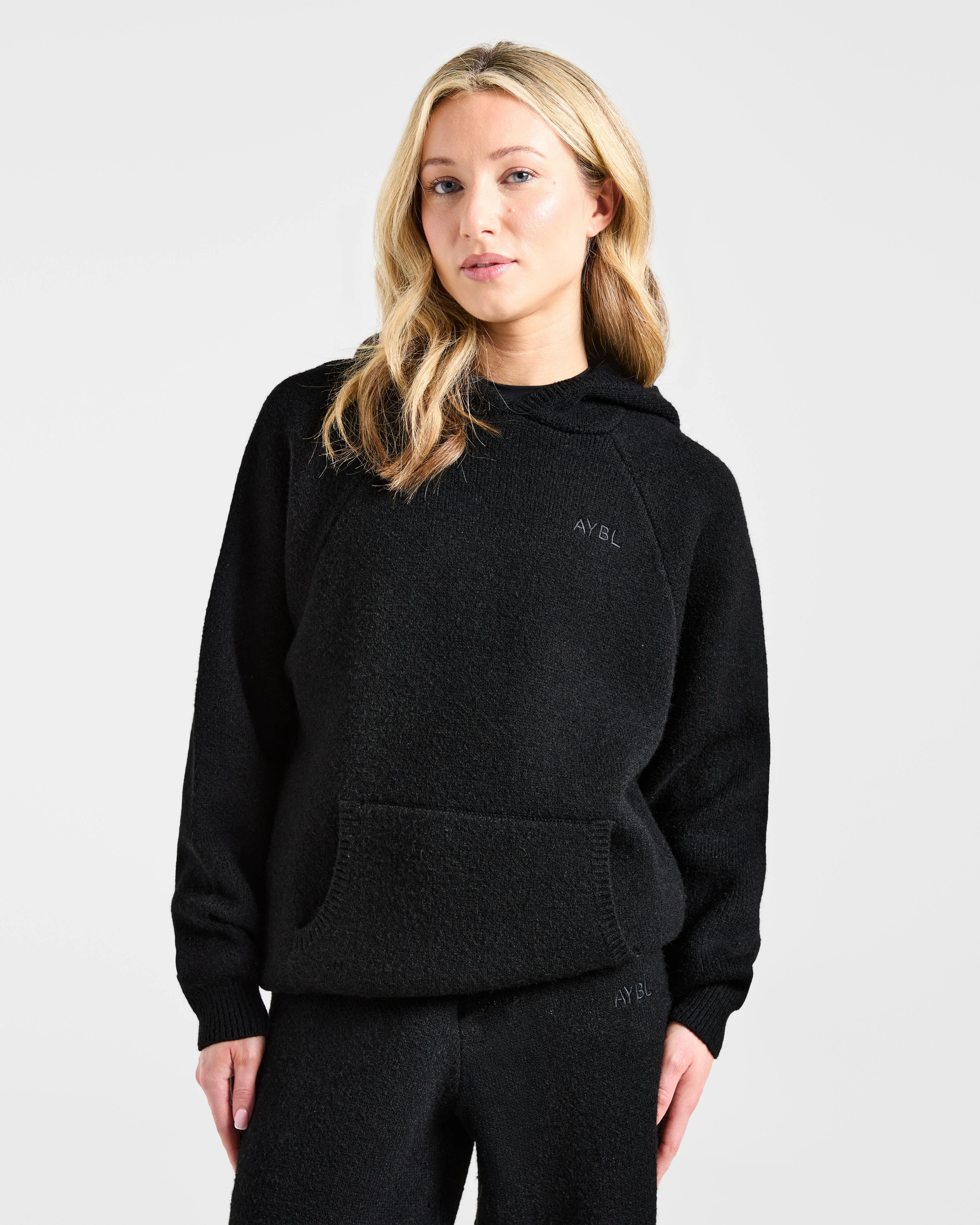 Soft Oversized Knitted Hoodie - Noir