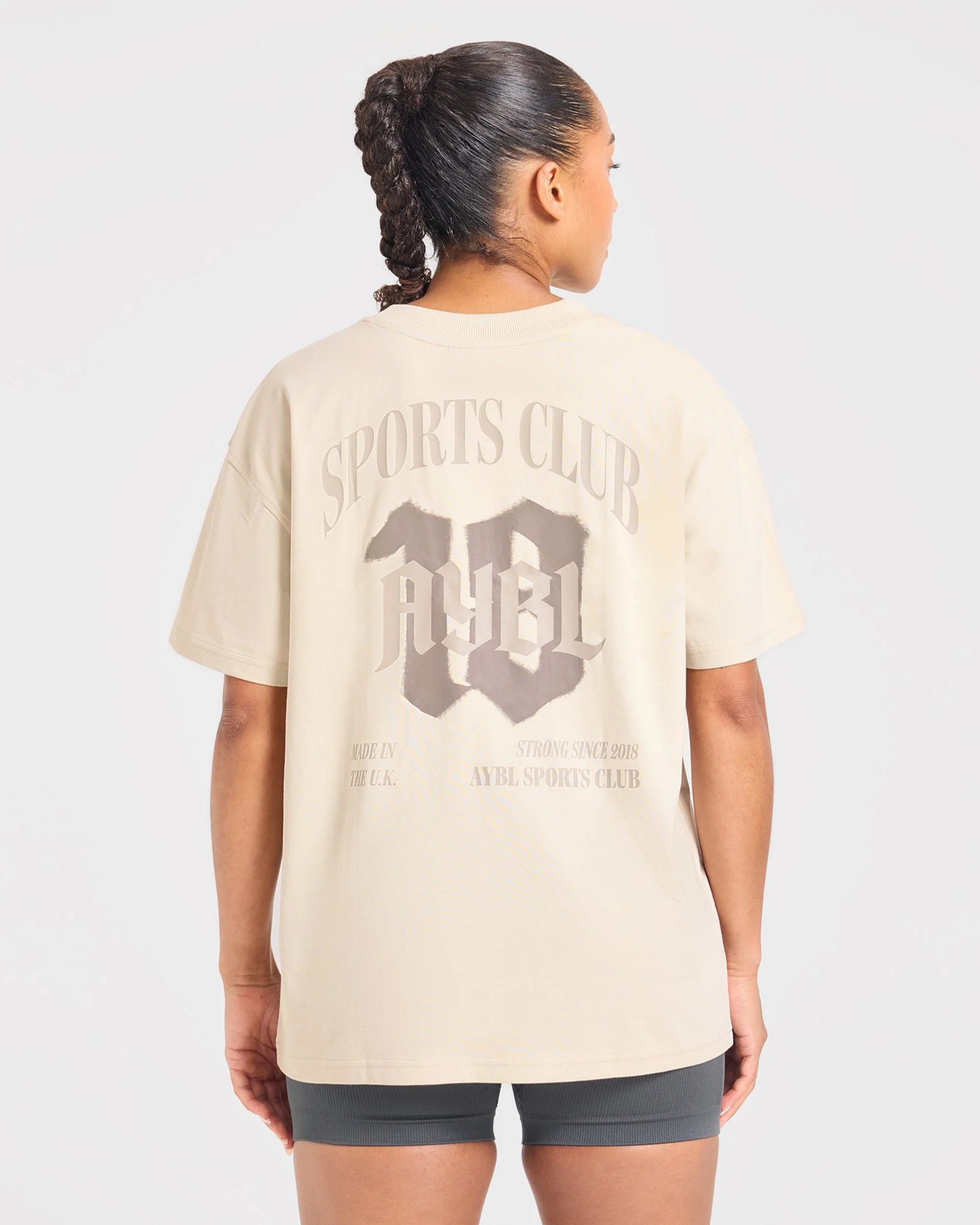 Sports Club Gothic Oversized T Shirt - Taupe Beige