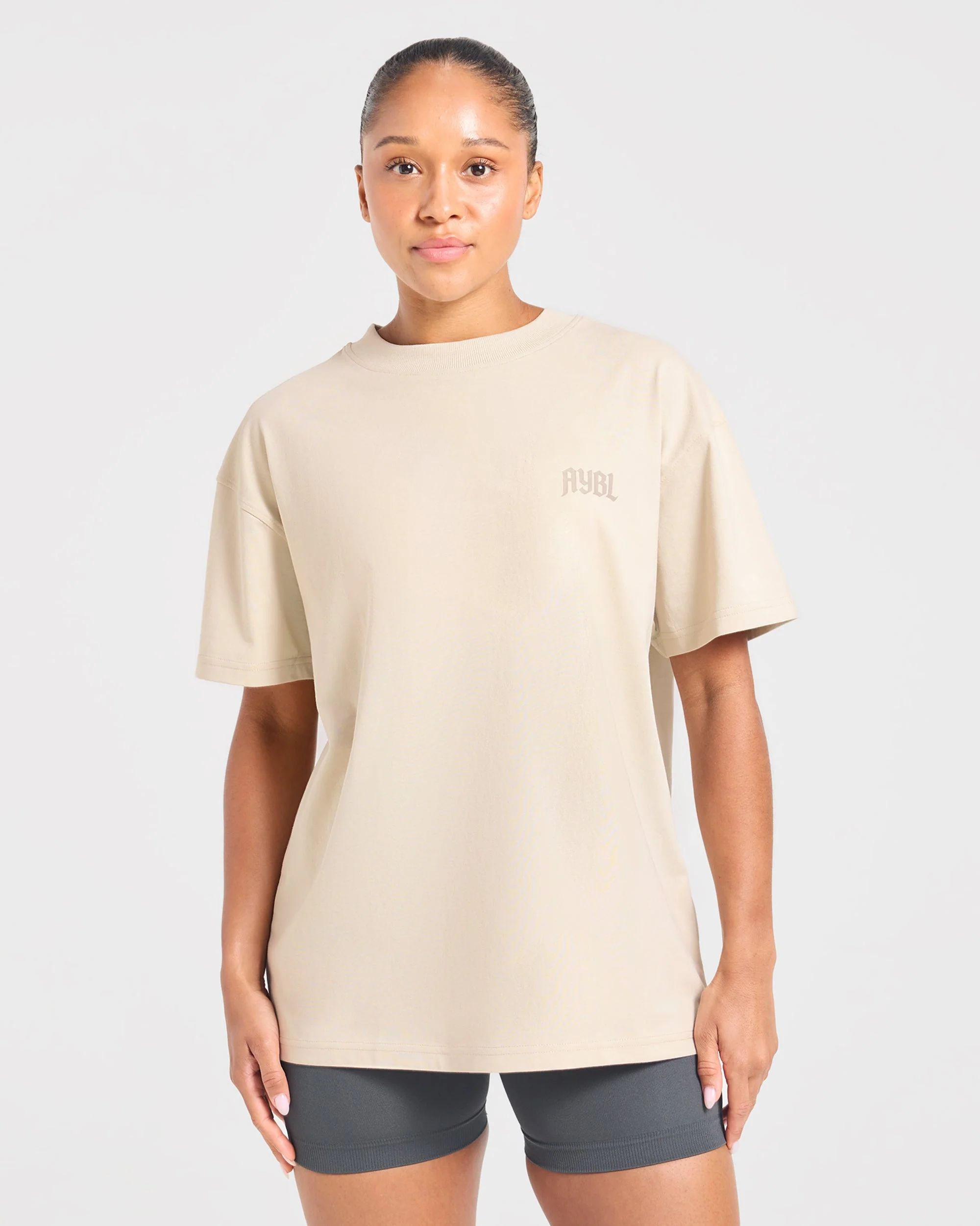 Sports Club Gothic Oversized T Shirt - Taupe Beige - Image 2