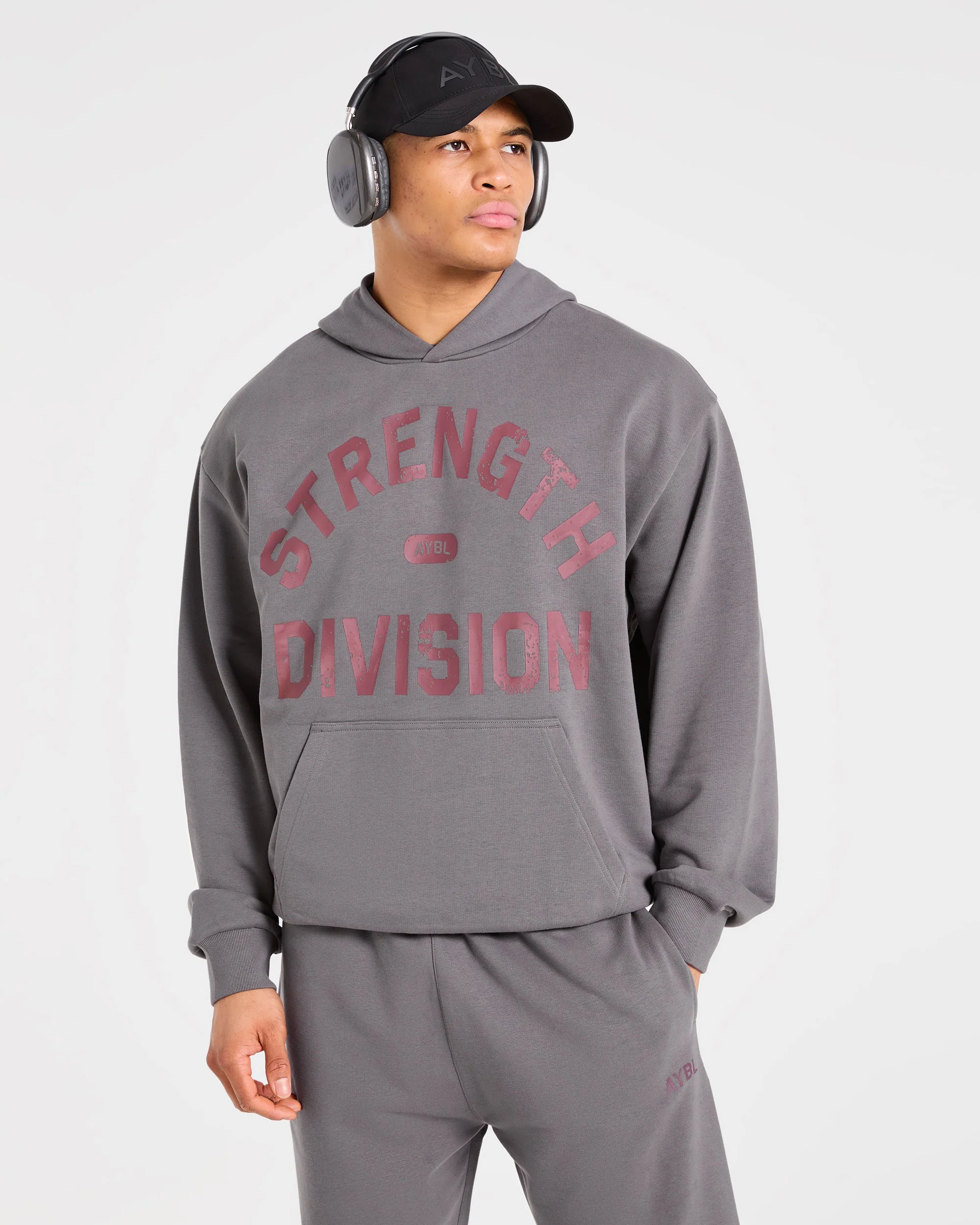 Strength Division Oversized Hoodie - Charcoal/Rouge - Image 7