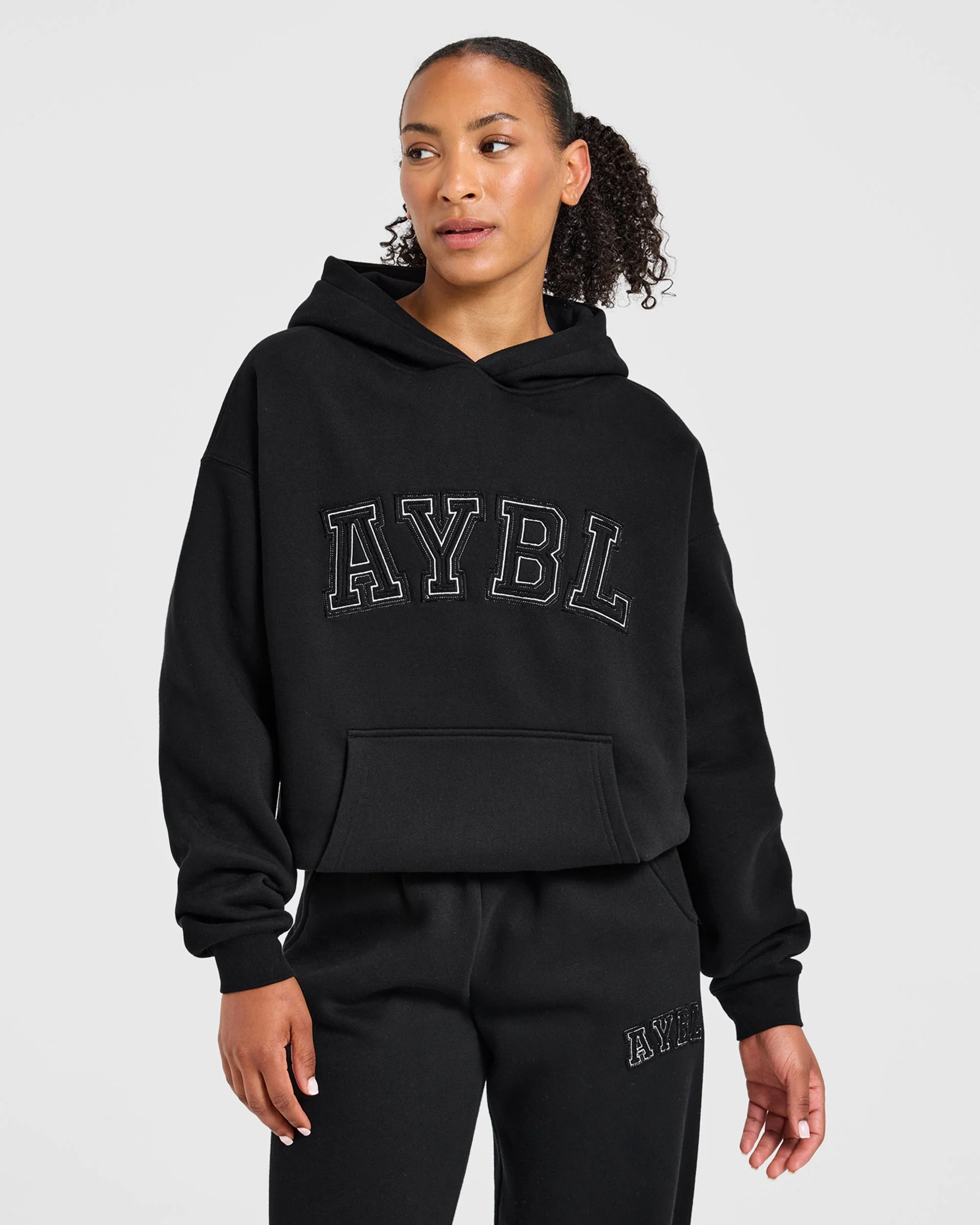 Varsity Applique Oversized Hoodie - Noir