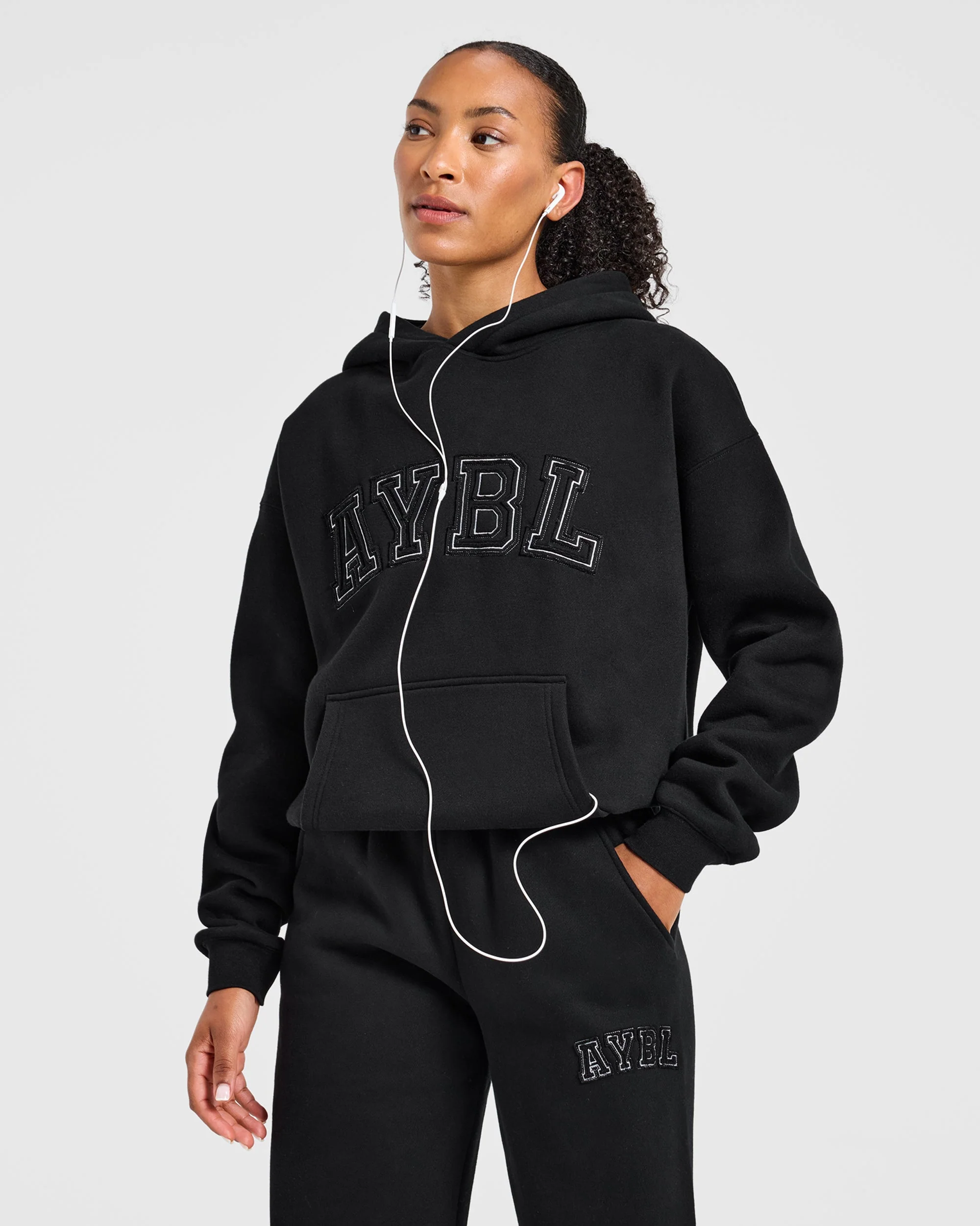 Varsity Applique Oversized Hoodie - Noir - Image 7
