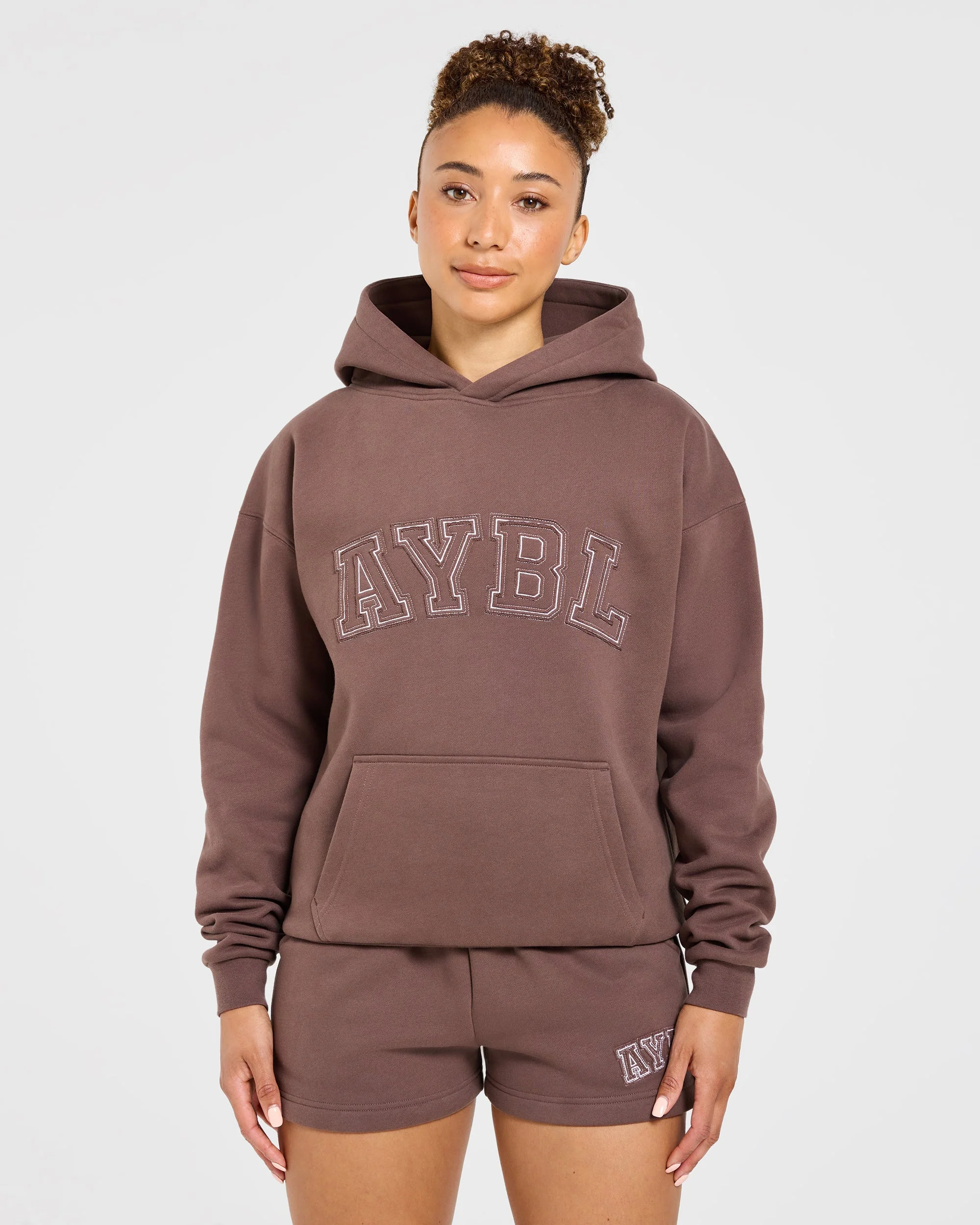 Varsity Applique Oversized Hoodie - Marron