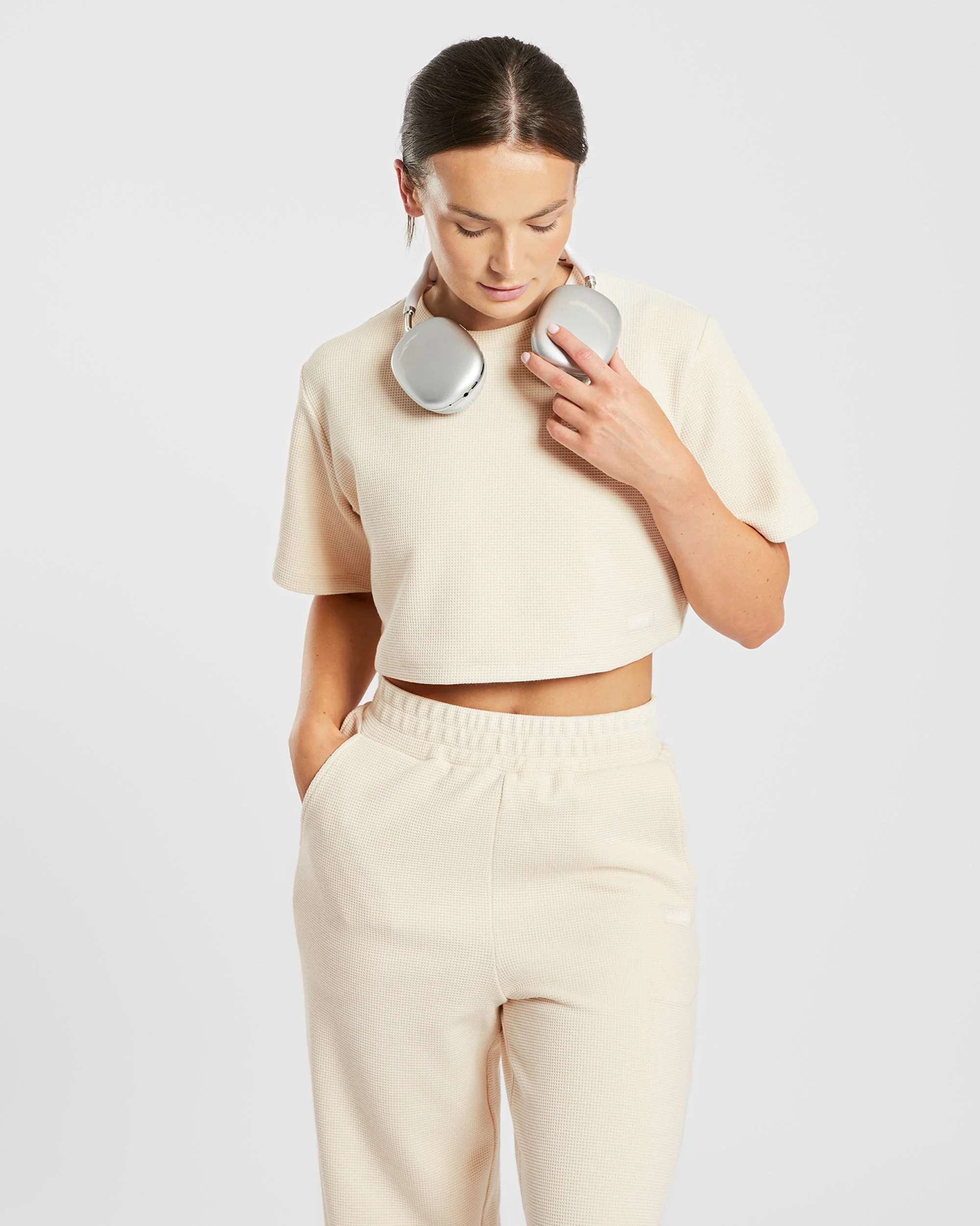 Waffle Straight Leg Joggers - Beige - Image 6