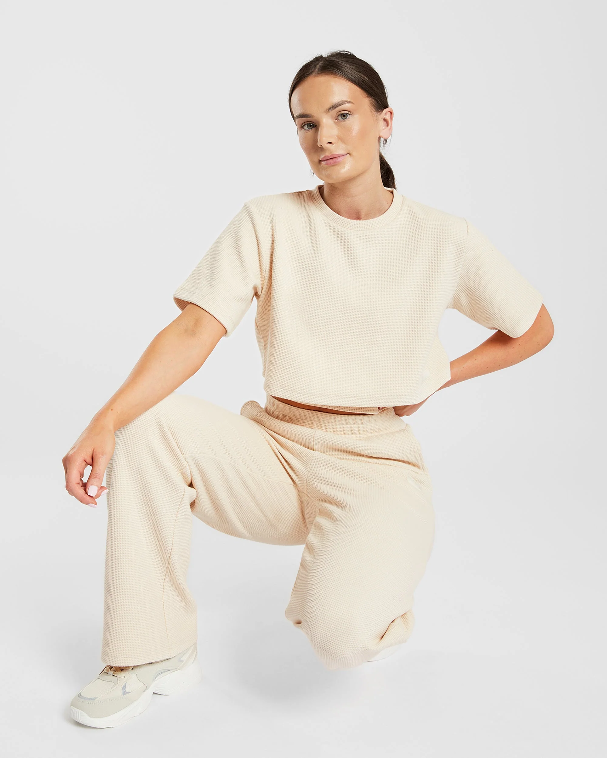 Waffle Straight Leg Joggers - Beige - Image 8